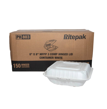 8"x8" MFPP 3-Compartment Hinged Lid Container – Ritepak