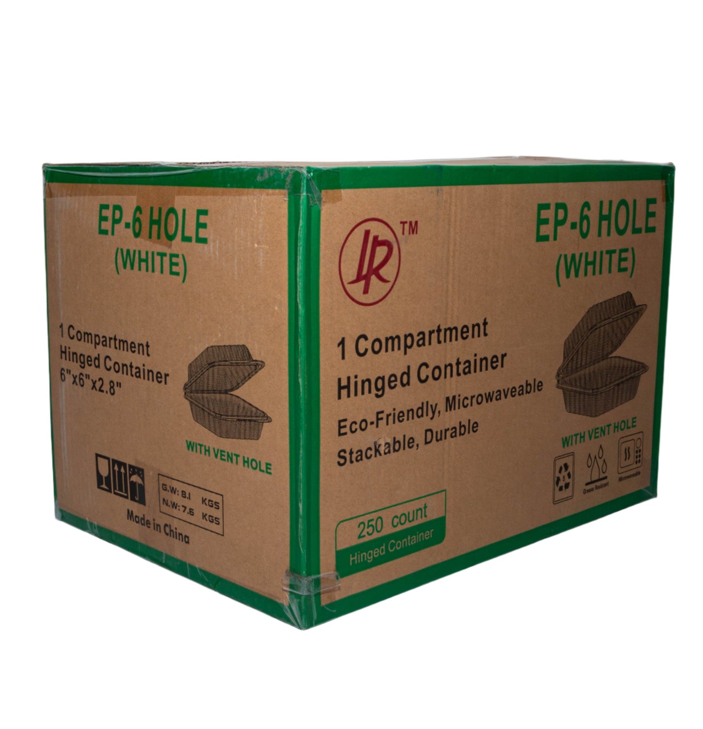 1 Compartment Hinged Container– LR EP-6 HOLE