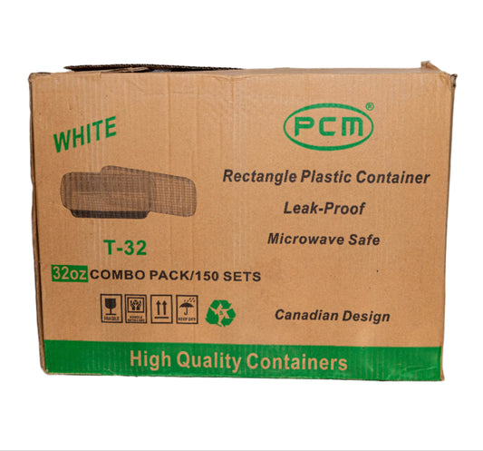 32oz Combo Pack Rectangle Plastic Container 150 Stes - PCM