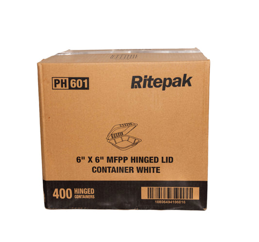 6"X6" 400 MFPP Hinged Lid White Container - PH601- Ritepak