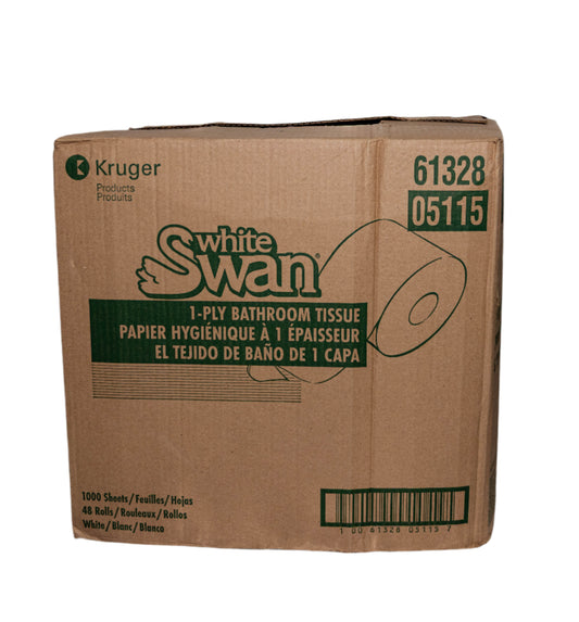 Toilet Paper 1PLY - 48Rolls- 1000Sheets - White Swan