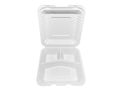 8"x8" 3-Compartment Hinged Container - LR - EP-83HOLE