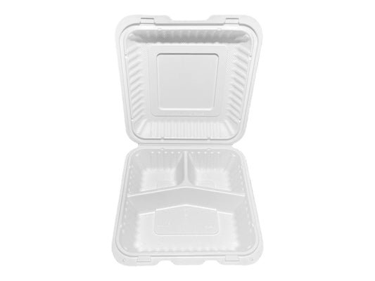 8"x8" 3-Compartment Hinged Container - LR - EP-83HOLE